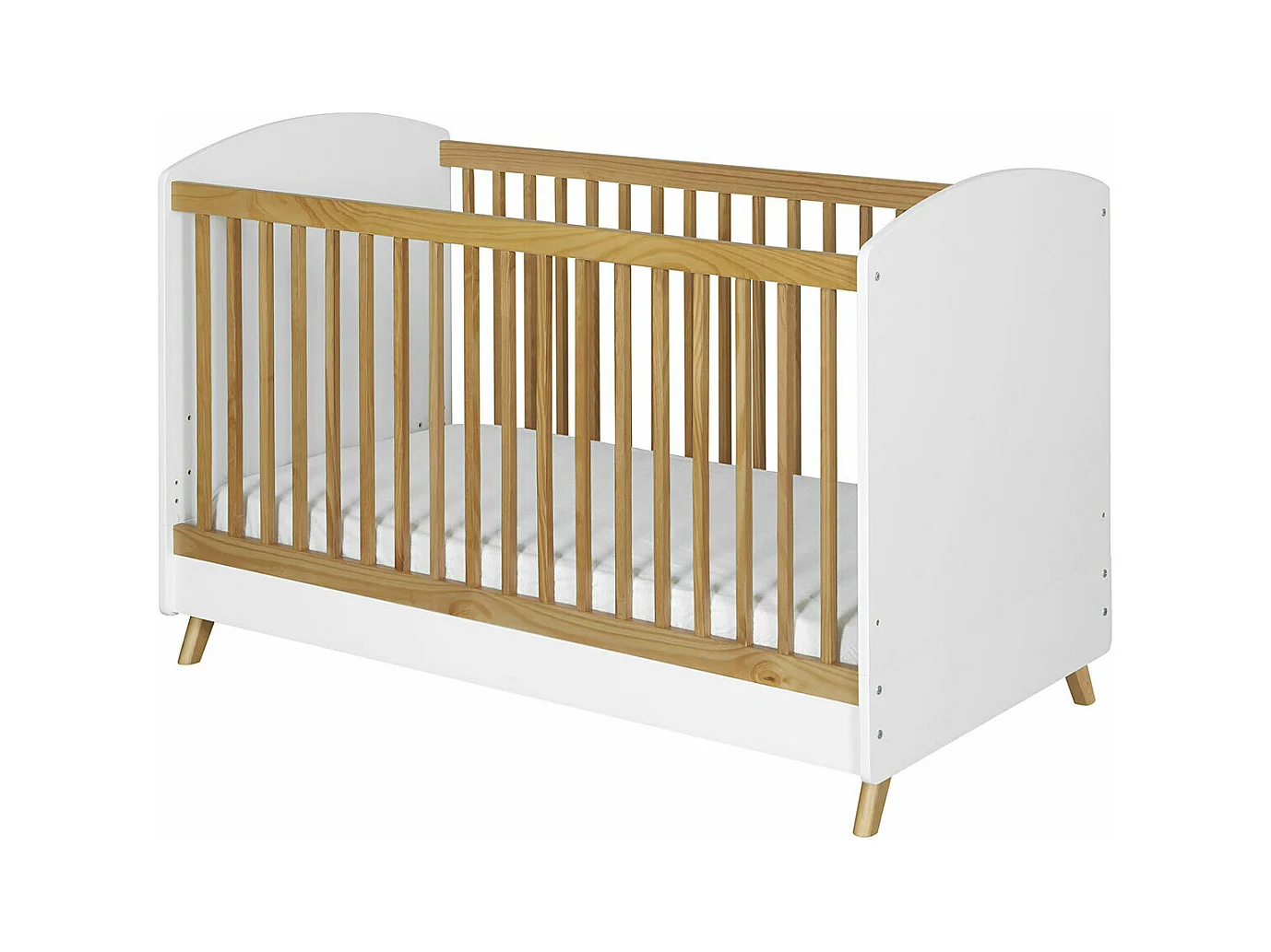 Lit bébé évolutif 70x140 cm panneaux de fibres blanc et noisette KOMBU