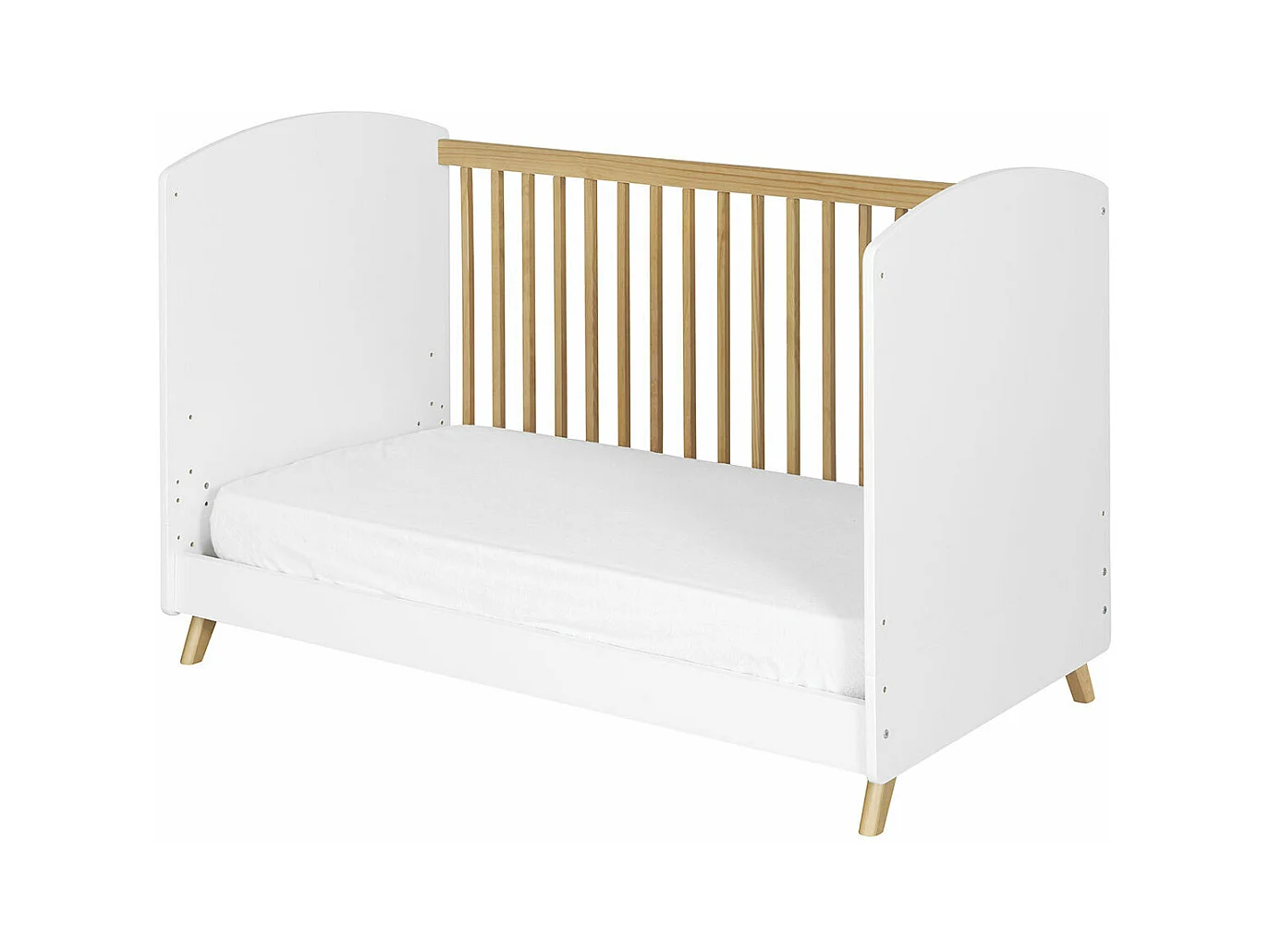 Lit bébé évolutif 70x140 cm panneaux de fibres blanc et noisette KOMBU