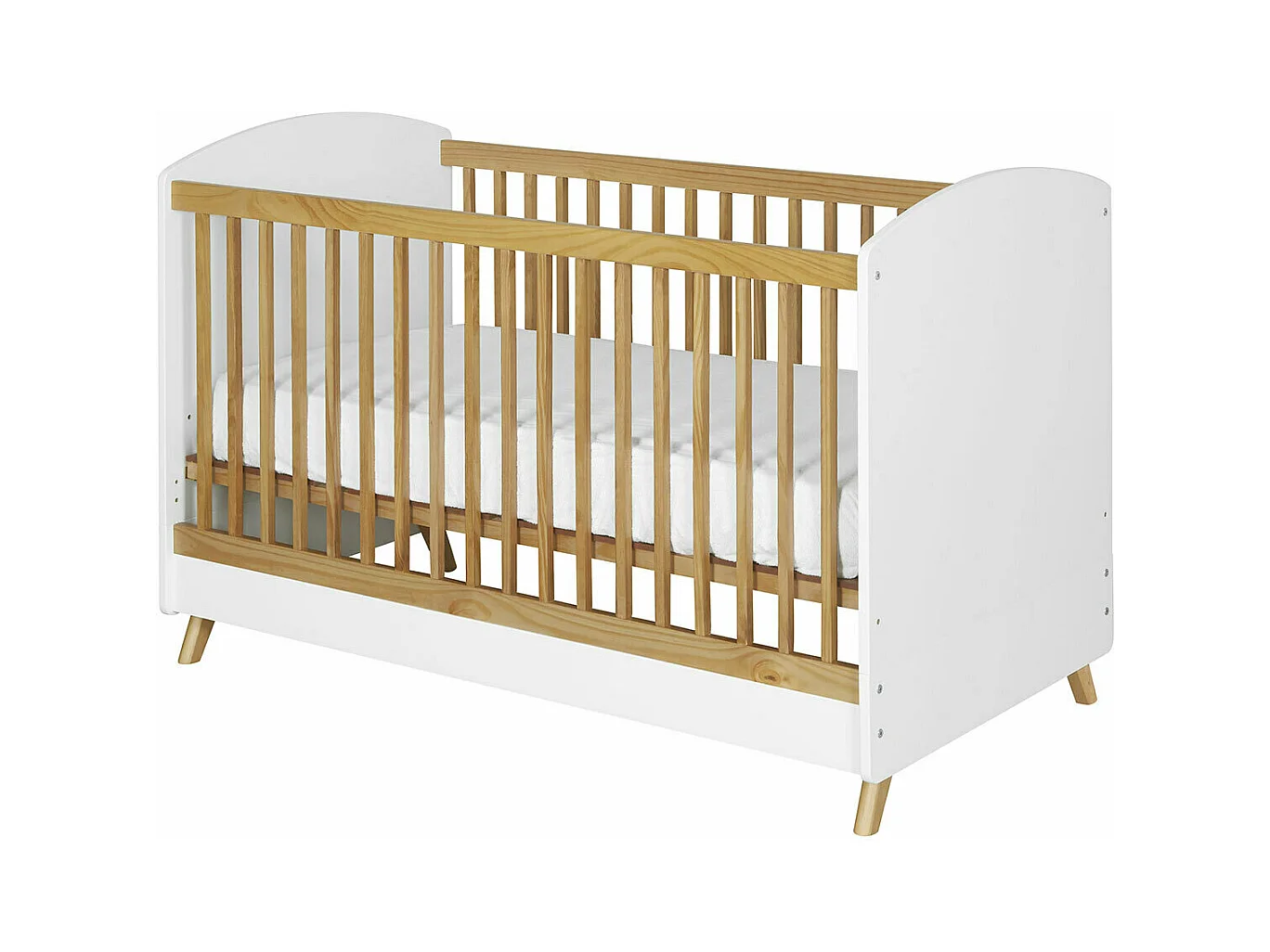 Lit bébé évolutif 70x140 cm panneaux de fibres blanc et noisette KOMBU