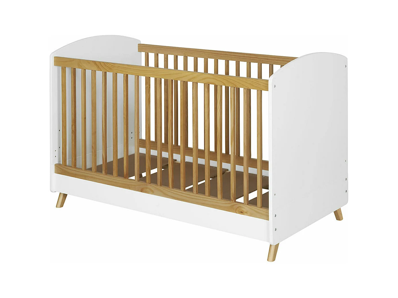 Lit bébé évolutif 70x140 cm panneaux de fibres blanc et noisette KOMBU