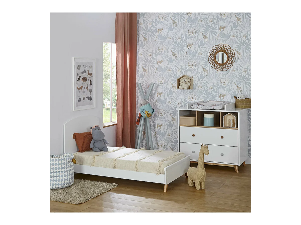 Lit bébé évolutif 70x140 cm panneaux de fibres blanc et noisette KOMBU