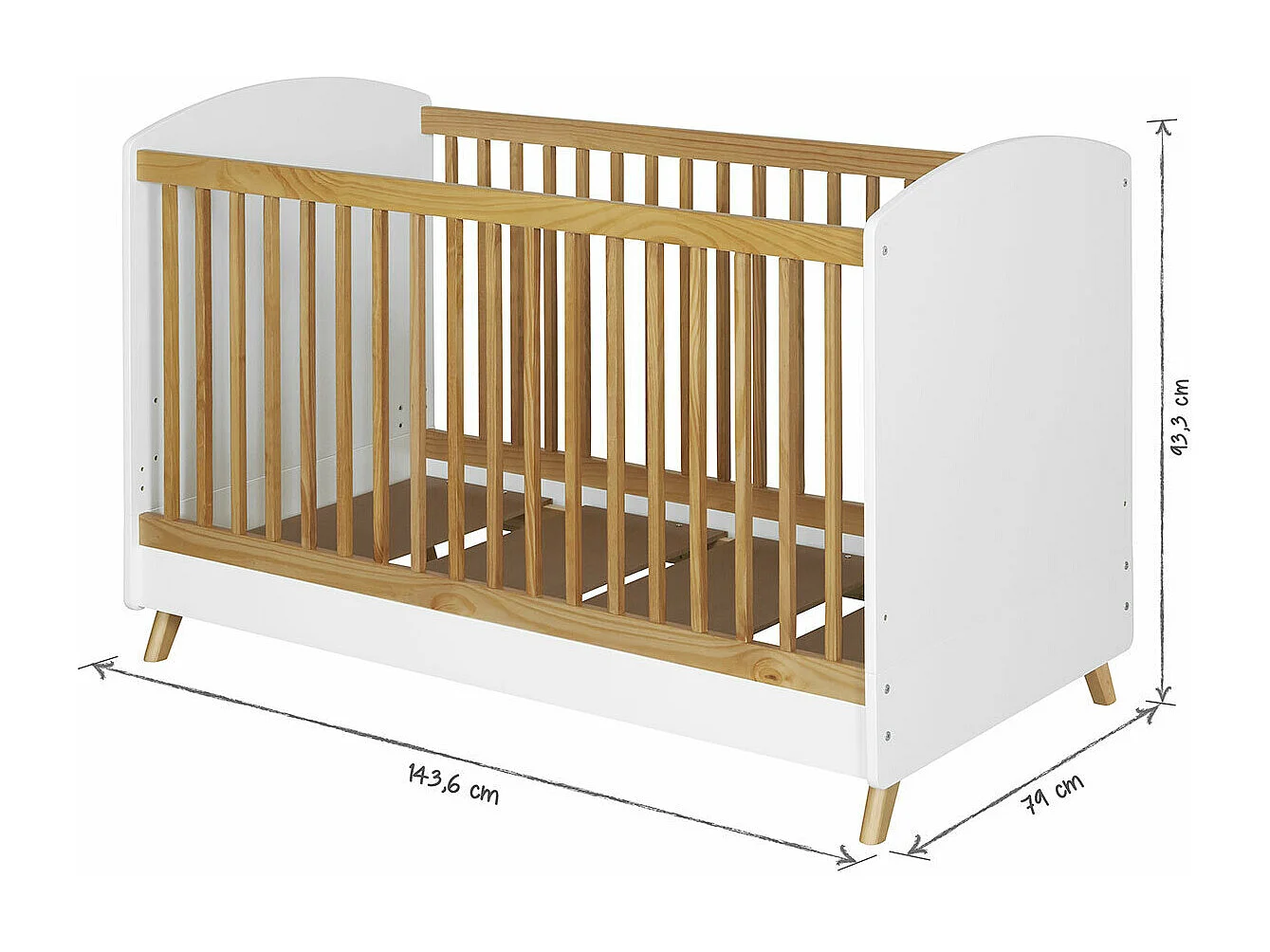 Lit bébé évolutif Montessori 70x140 cm panneaux de fibres blanc et noisette KOMBU