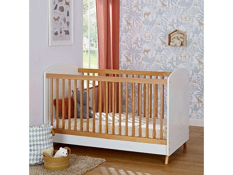 Lit bébé évolutif Montessori 70x140 cm panneaux de fibres blanc et noisette KOMBU