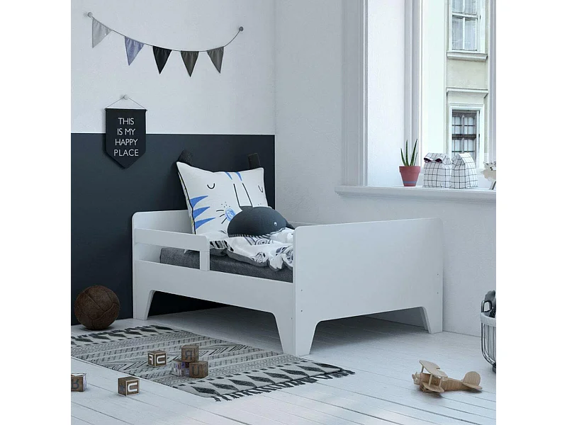 Lit évolutif 90x140 à 90x200 cm panneaux de fibres blanc ANDIE