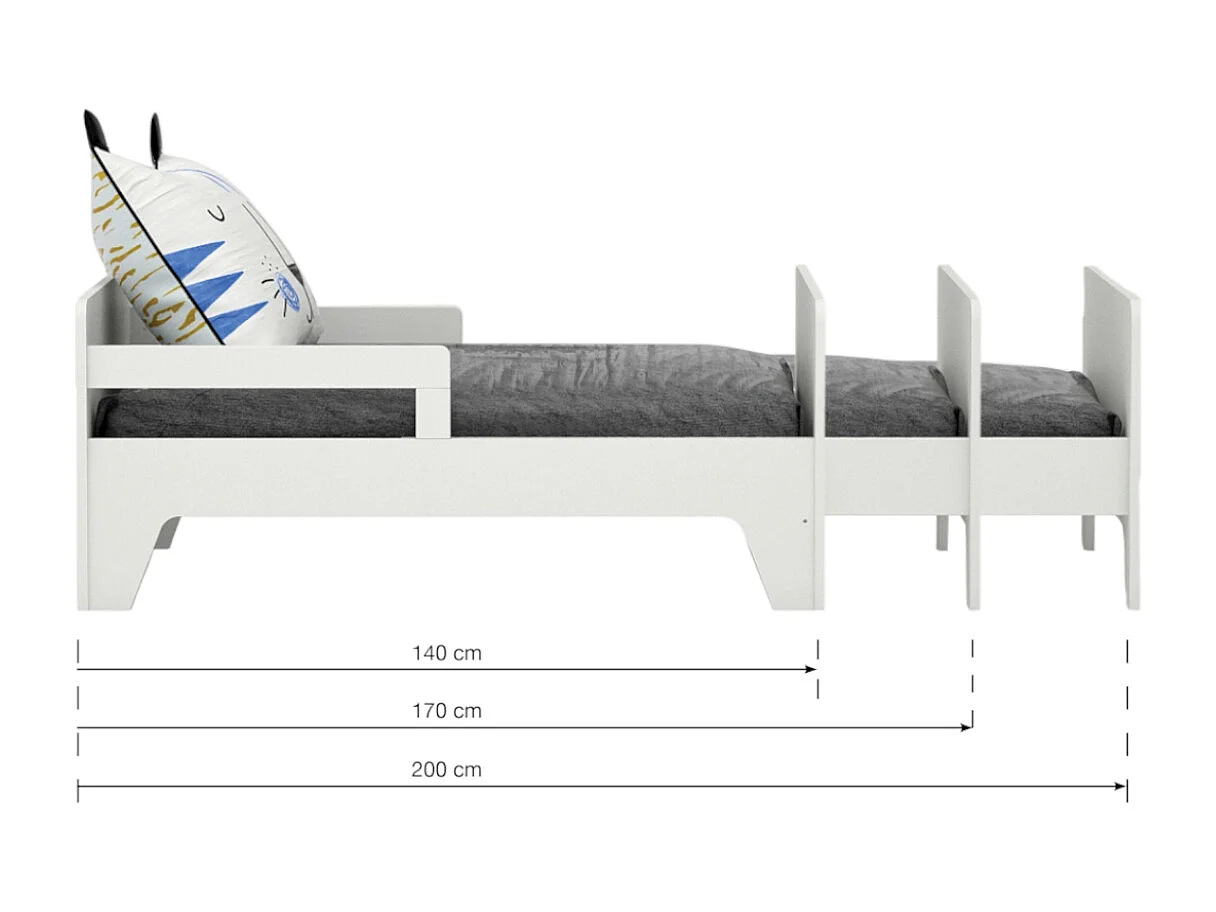 Lit évolutif 90x140 à 90x200 cm panneaux de fibres blanc ANDIE