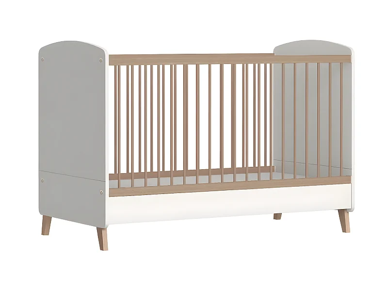 Pack lit bébé évolutif avec matelas 70x140 cm panneaux de fibres blanc et noisette KOMBU