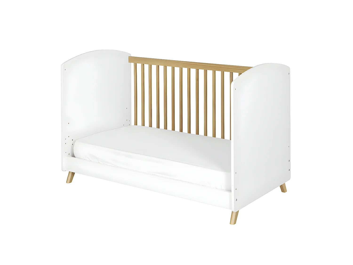 Pack lit bébé évolutif avec matelas 70x140 cm panneaux de fibres blanc et noisette KOMBU