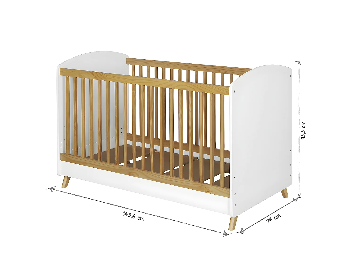 Pack lit bébé évolutif avec matelas 70x140 cm panneaux de fibres blanc et noisette KOMBU