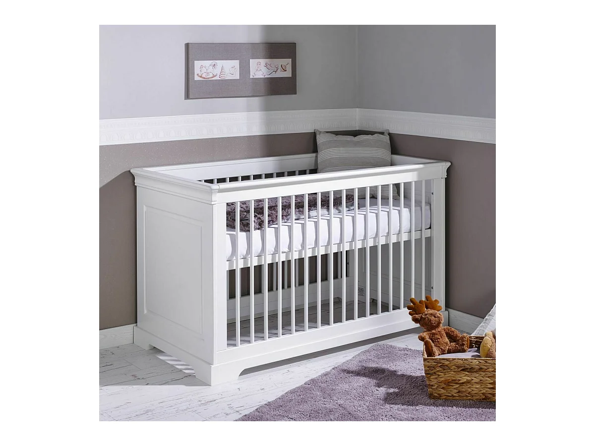 Lit bébé évolutif 70x140 cm bois massif blanc LILA