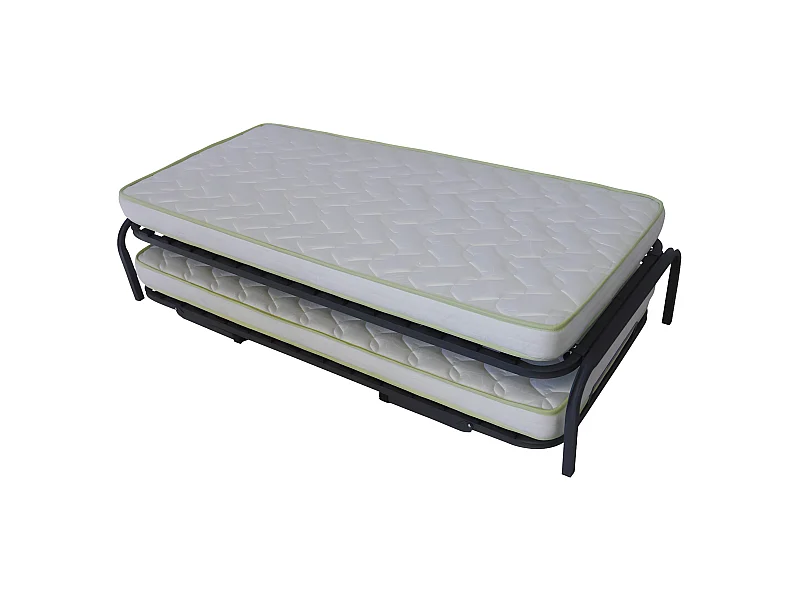 Pack lit gigogne avec 2 matelas 80x190 cm metal gris STRATA