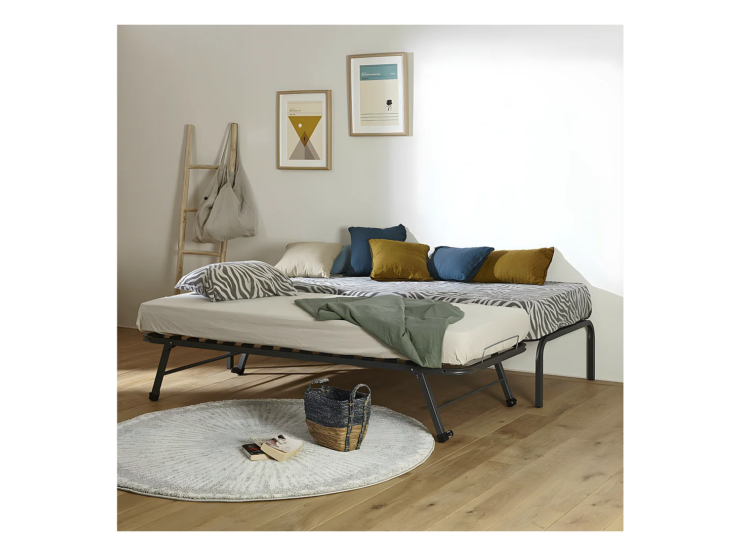 Pack lit gigogne avec 2 matelas 80x190 cm metal gris STRATA