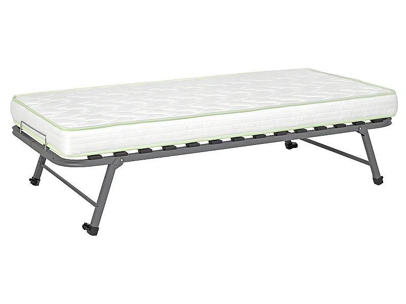 Pack sommier gigogne avec matelas 90x200 cm metal gris STRATA