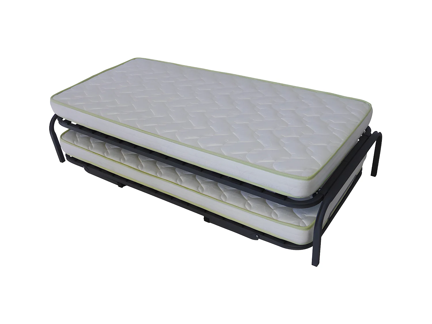 Pack lit gigogne avec 2 matelas 90x200 cm metal gris STRATA