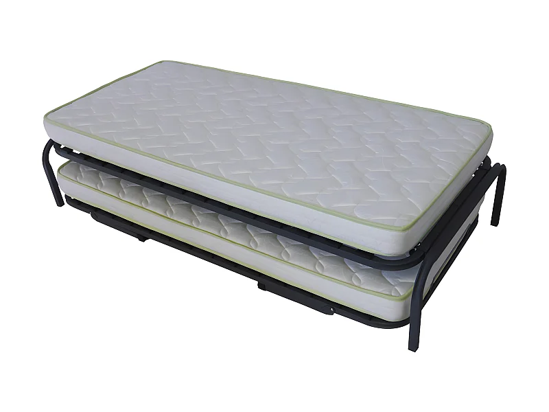 Pack lit gigogne avec 2 matelas 90x190 cm metal gris STRATA