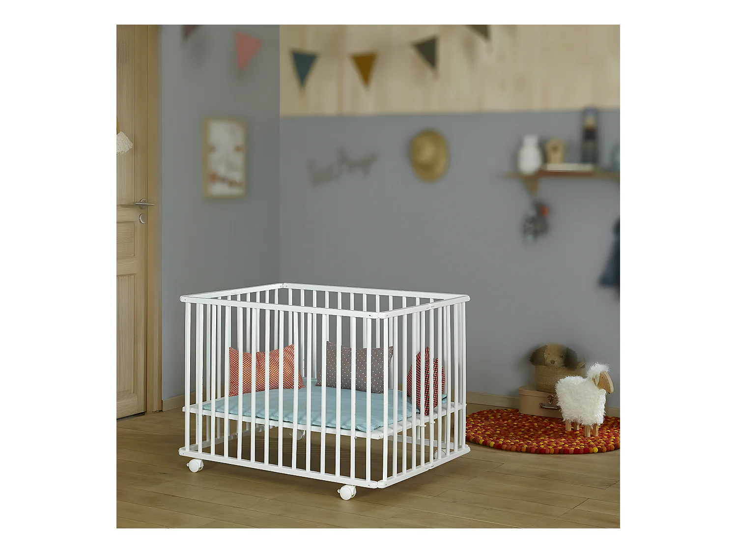 Parc bébé 75x100 cm bois massif blanc HELIO