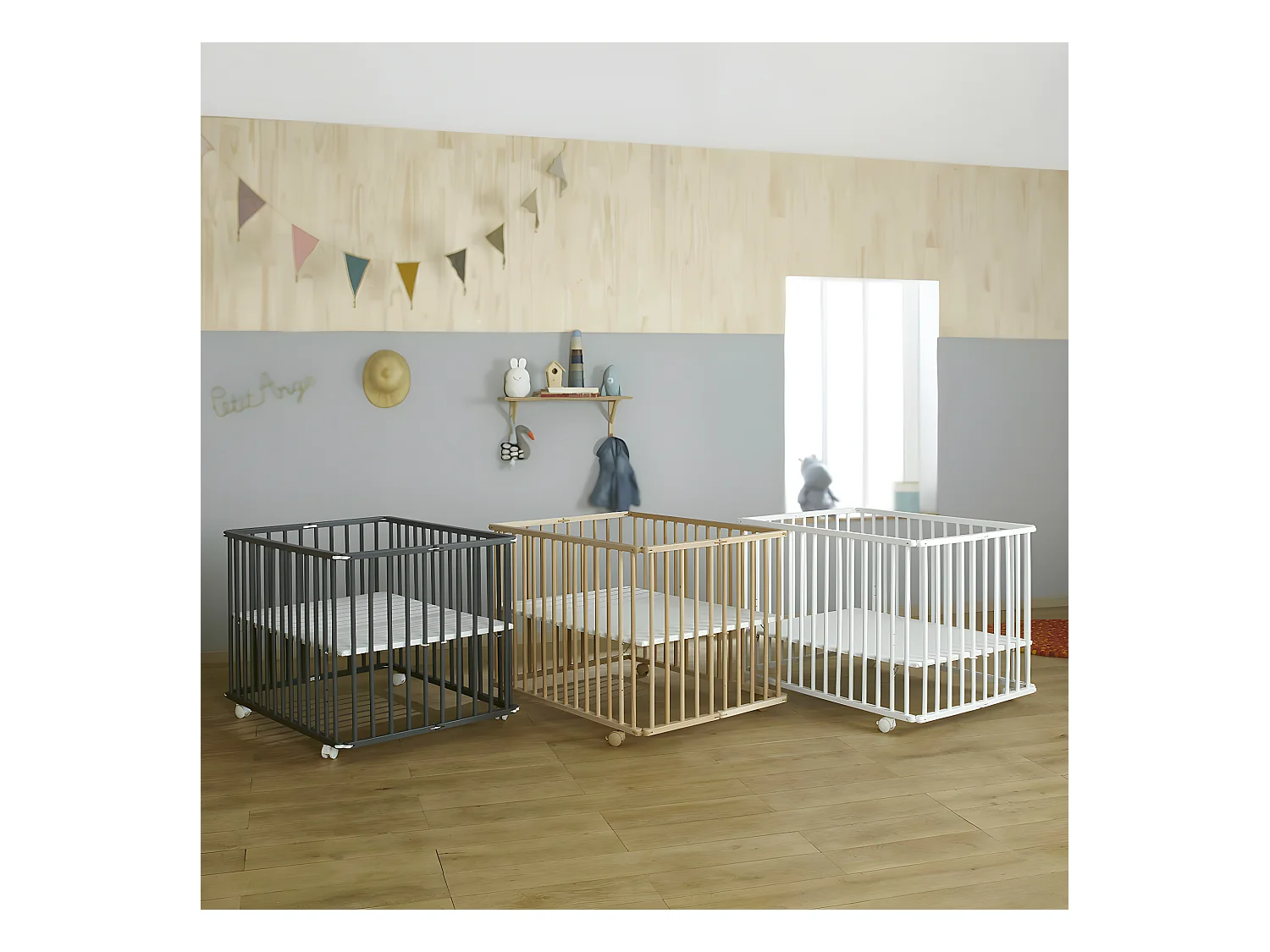 Parc bébé 75x100 cm bois massif blanc HELIO