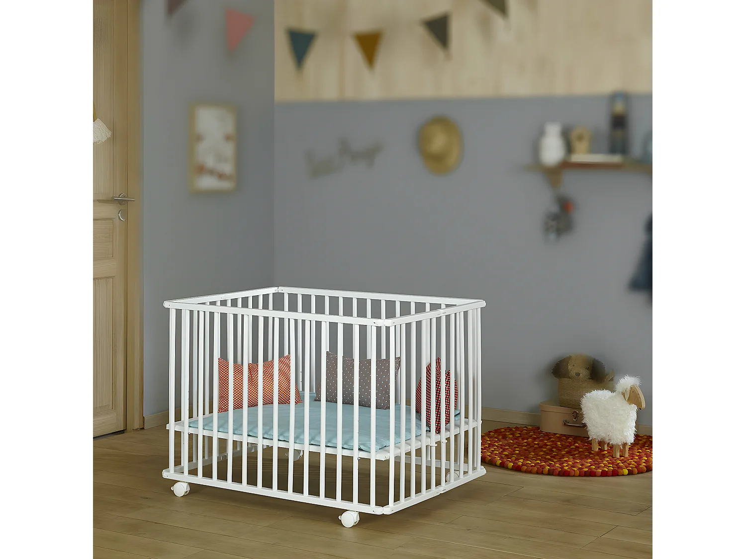 Parc bébé 75x100 cm bois massif blanc HELIO