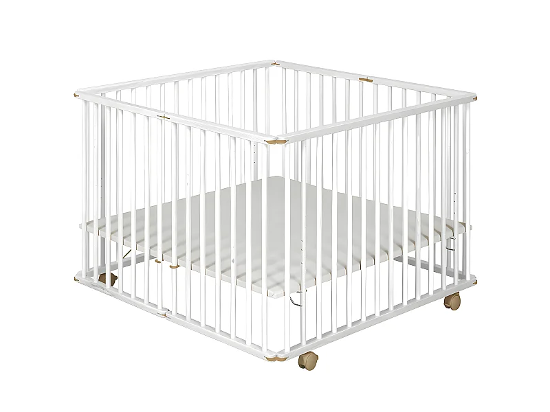Parc bébé pliant carré 100x100 cm bois massif blanc HELIO