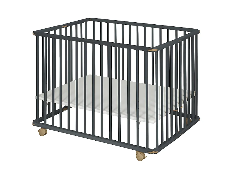 Parc bébé 75x100 cm bois massif gris HELIO