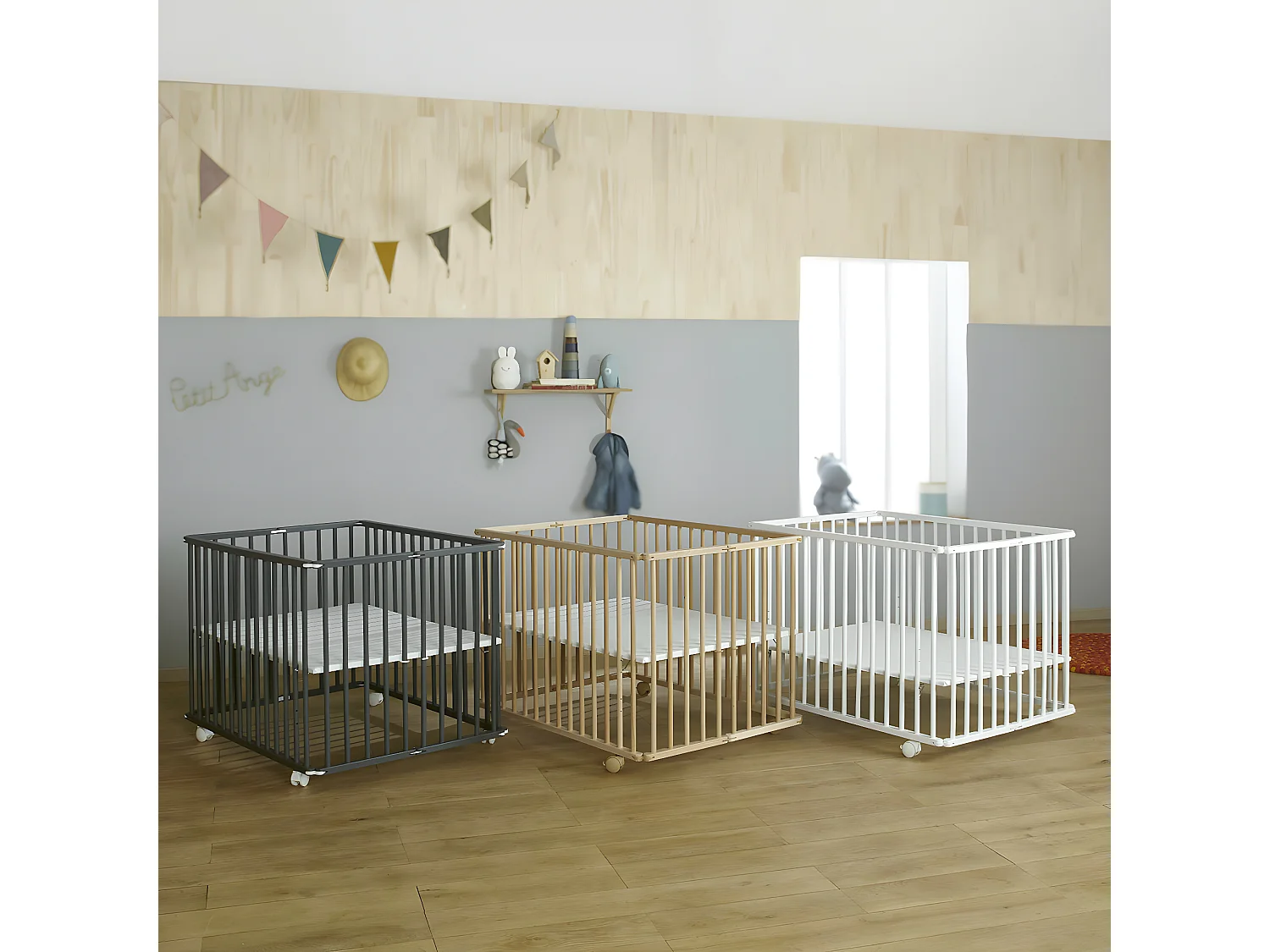 Parc bébé 75x100 cm bois massif bois HELIO