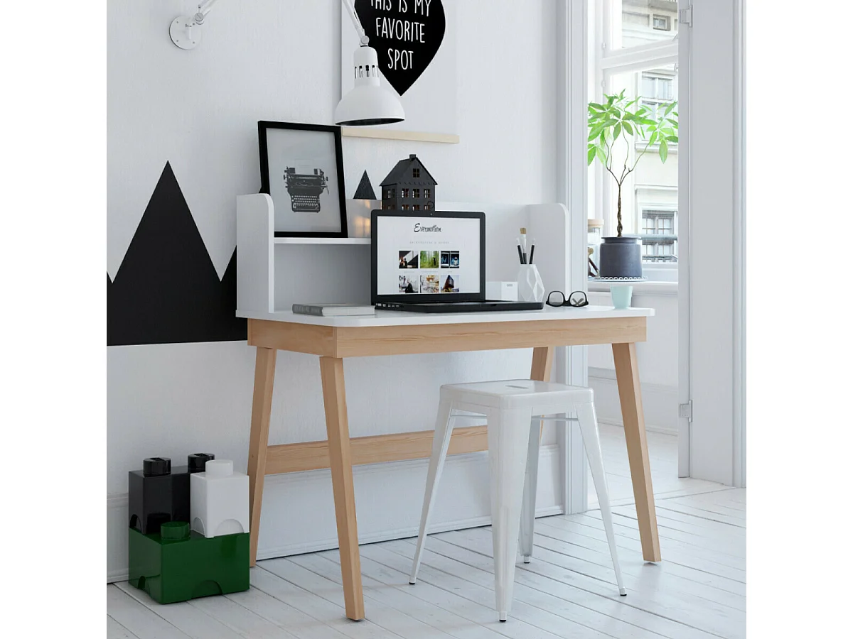Bureau enfant  bois massif blanc et bois YUKI