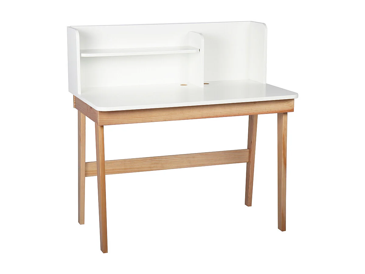Bureau enfant  bois massif blanc et bois YUKI