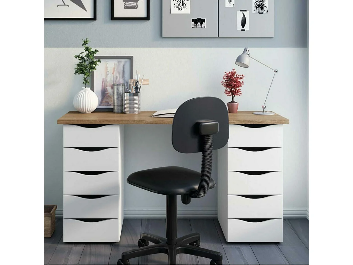 Bureau avec rangement  panneaux de fibres blanc SIRIUS