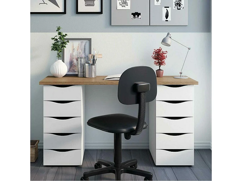 Bureau avec rangement  panneaux de fibres blanc SIRIUS