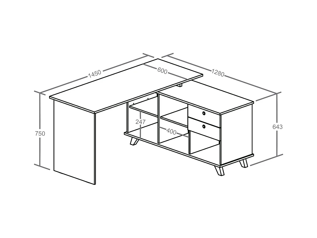 Bureau d'angle avec rangement  panneaux de fibres blanc et bois MARCUS