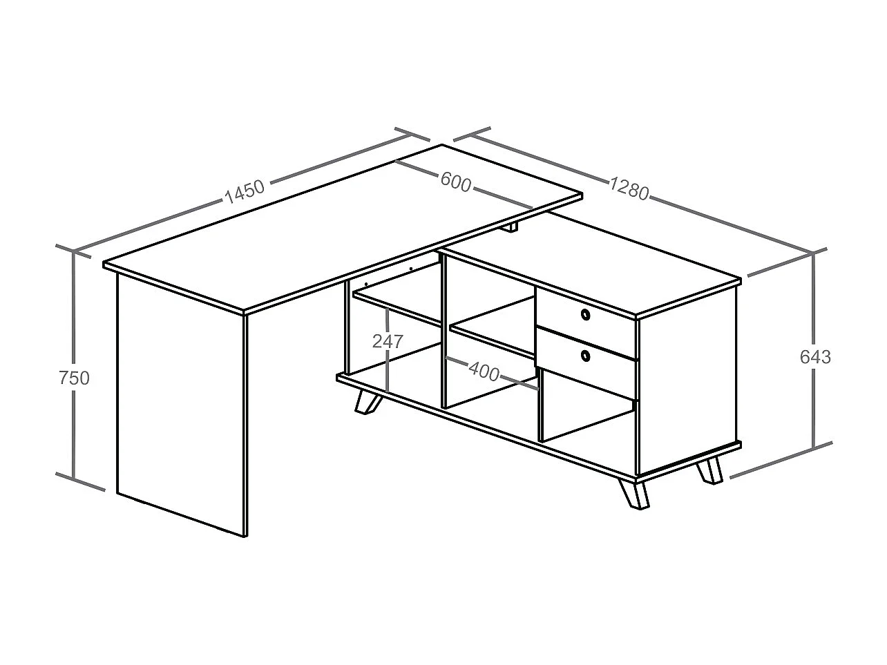 Bureau d'angle avec rangement  panneaux de fibres blanc et bois MARCUS