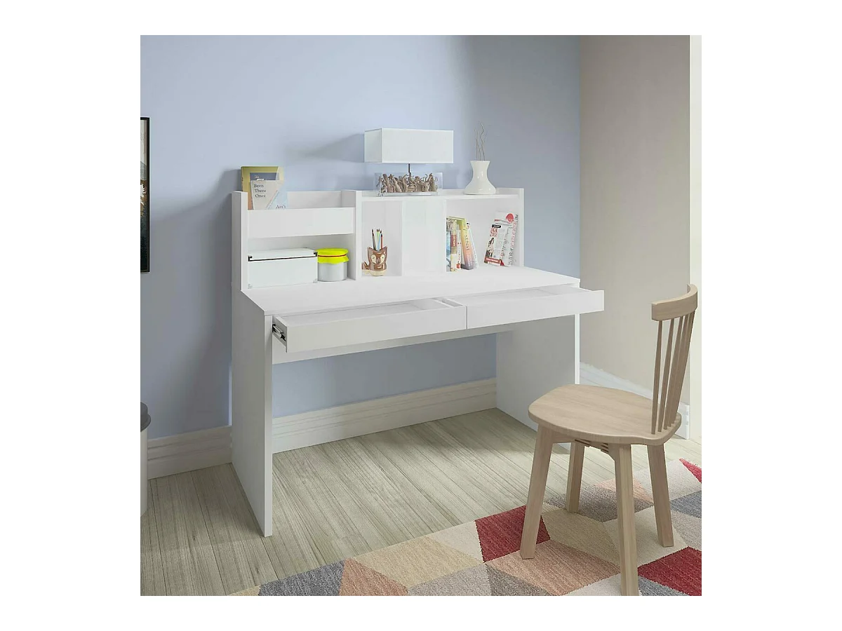 Bureau avec sur-meuble  panneaux de fibres blanc TACCO