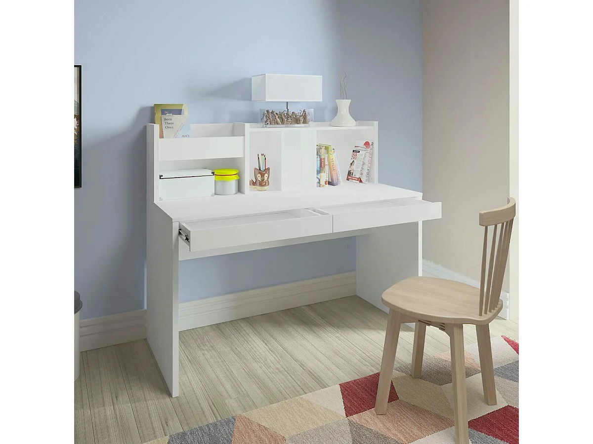 Bureau avec sur-meuble  panneaux de fibres blanc TACCO
