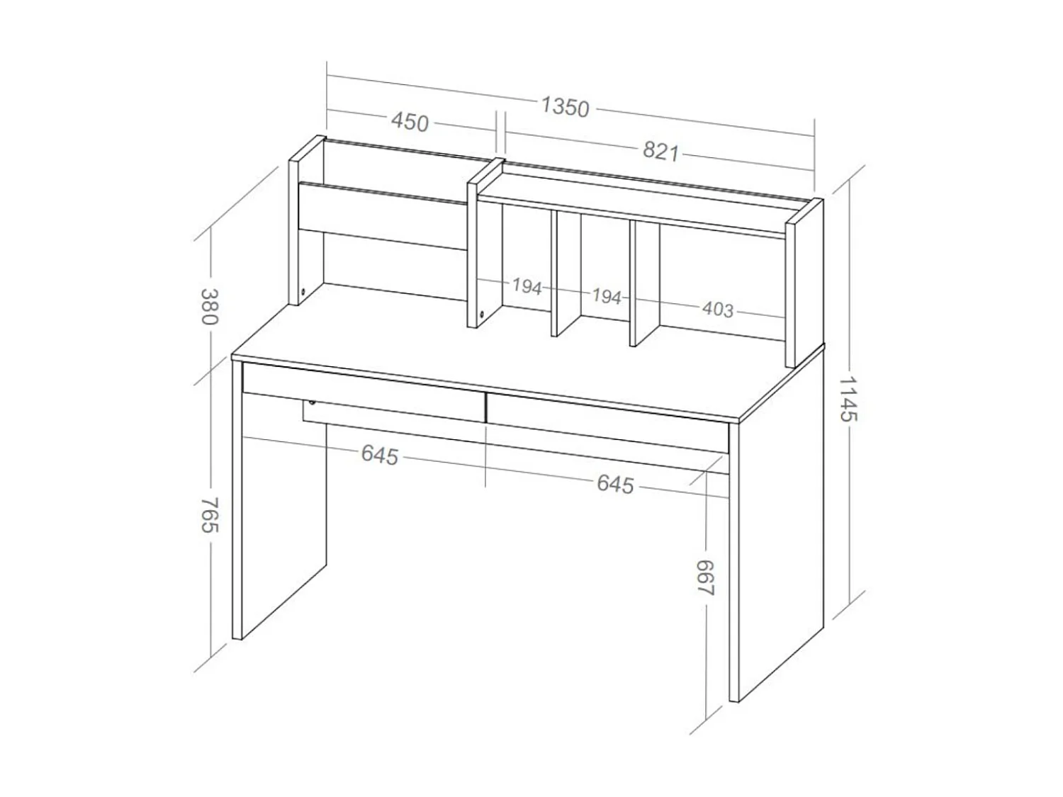 Bureau avec sur-meuble  panneaux de fibres blanc TACCO