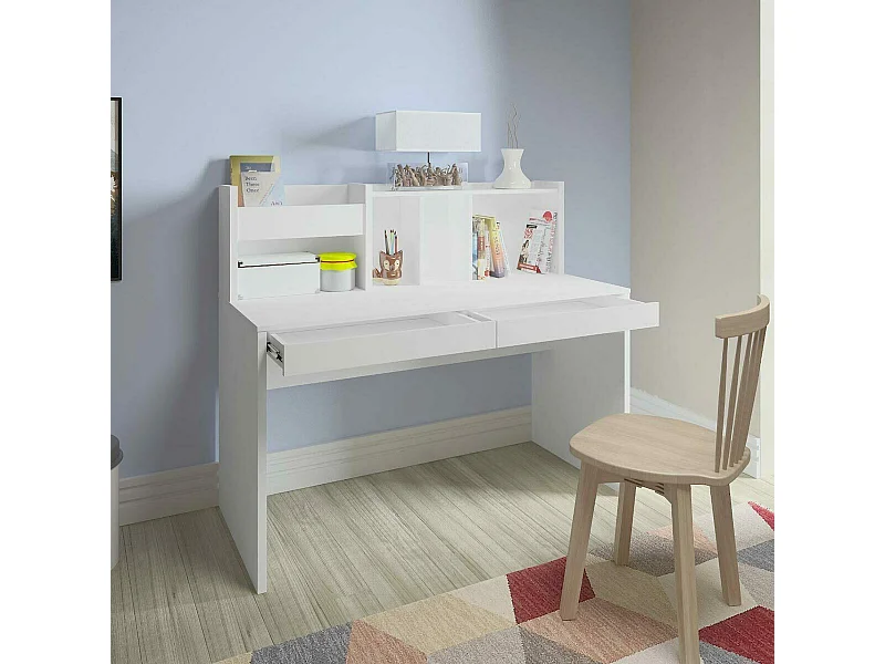 Bureau avec sur-meuble  panneaux de fibres blanc TACCO