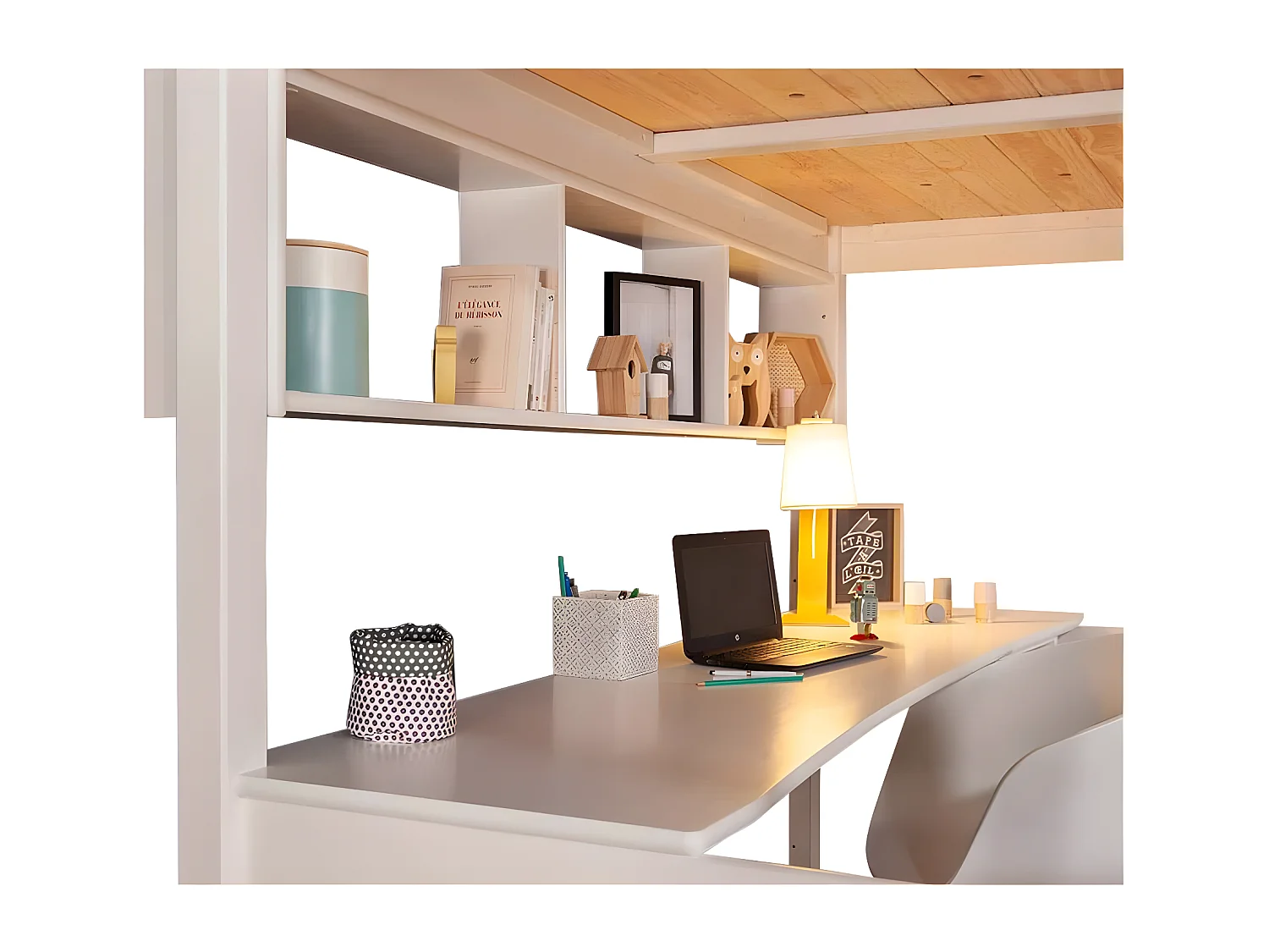 Bureau pour lit mezzanine  bois massif blanc ORPHÉE