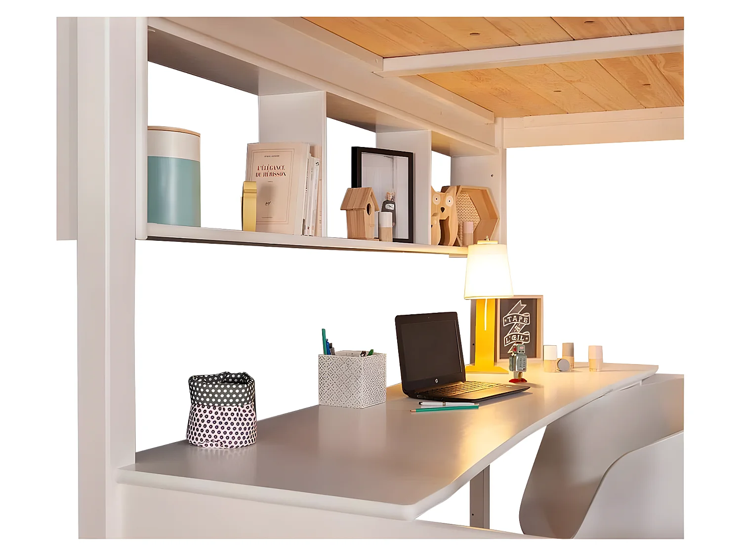 Bureau pour lit mezzanine  bois massif blanc ORPHÉE