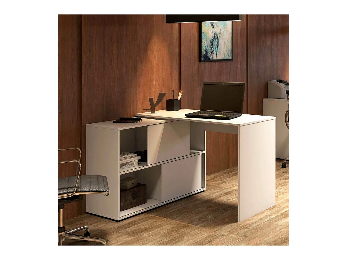 Bureau d'angle  panneaux de fibres blanc ANGUS
