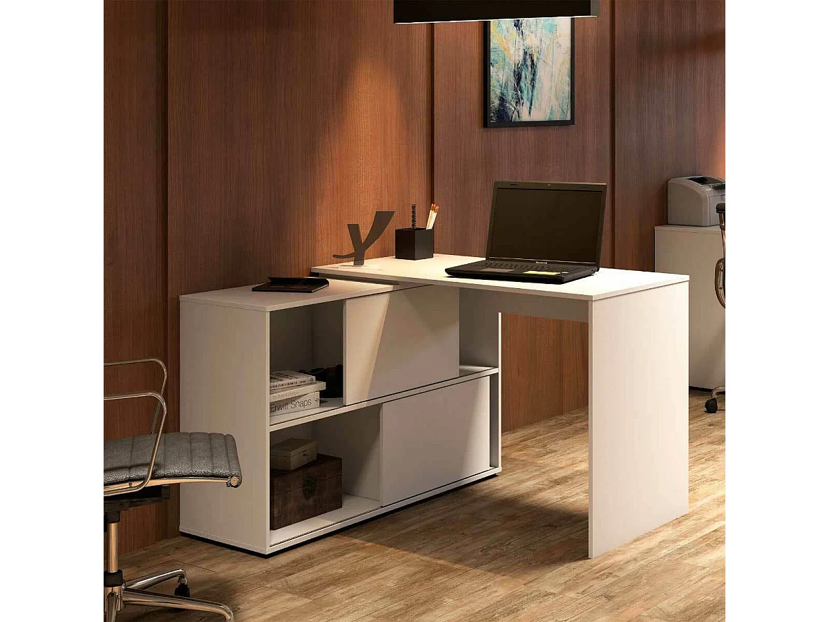 Bureau d'angle  panneaux de fibres blanc ANGUS