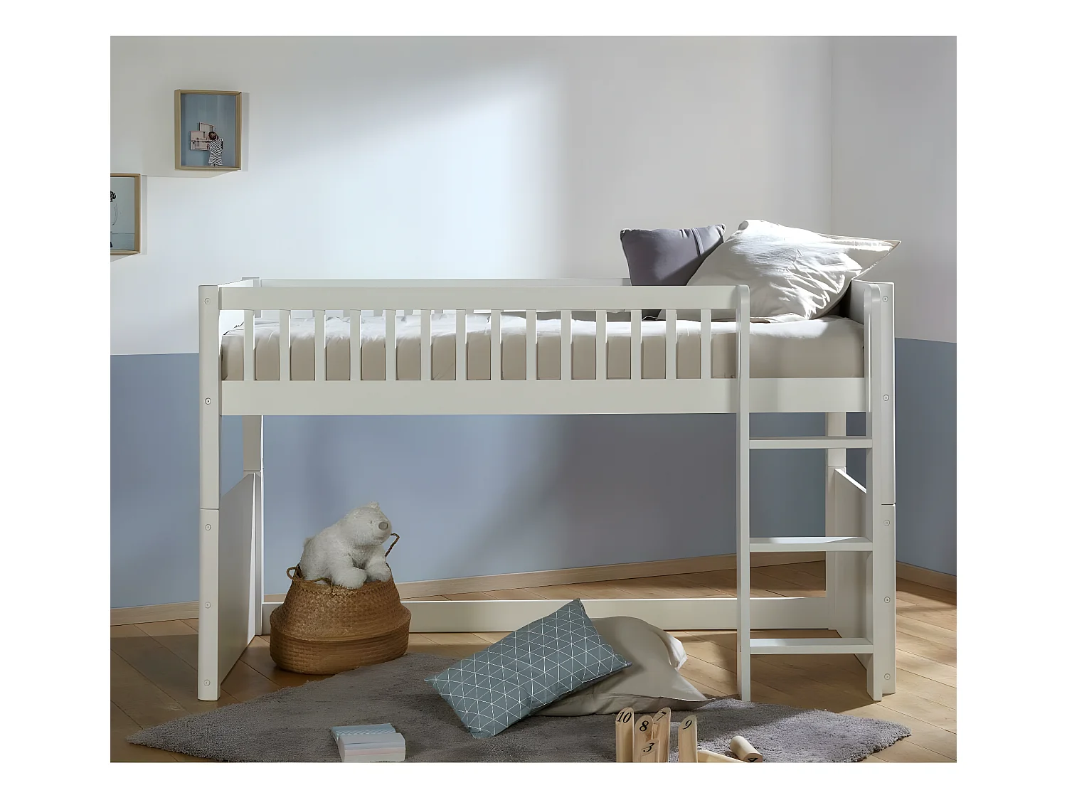 Pack lit mi-hauteur avec matelas 90x190 cm bois massif blanc VICTORIA