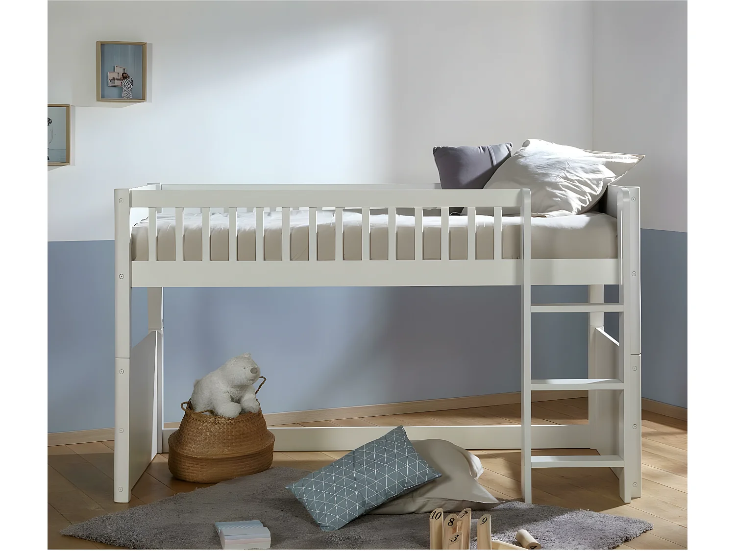 Pack lit mi-hauteur avec matelas 90x190 cm bois massif blanc VICTORIA