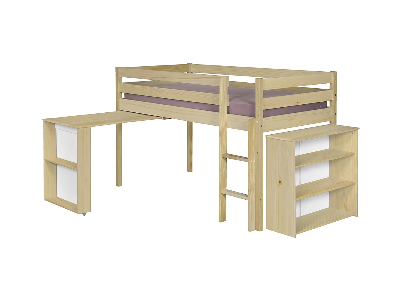 Lit mi-hauteur combiné 90x190 cm bois massif bois DAVON