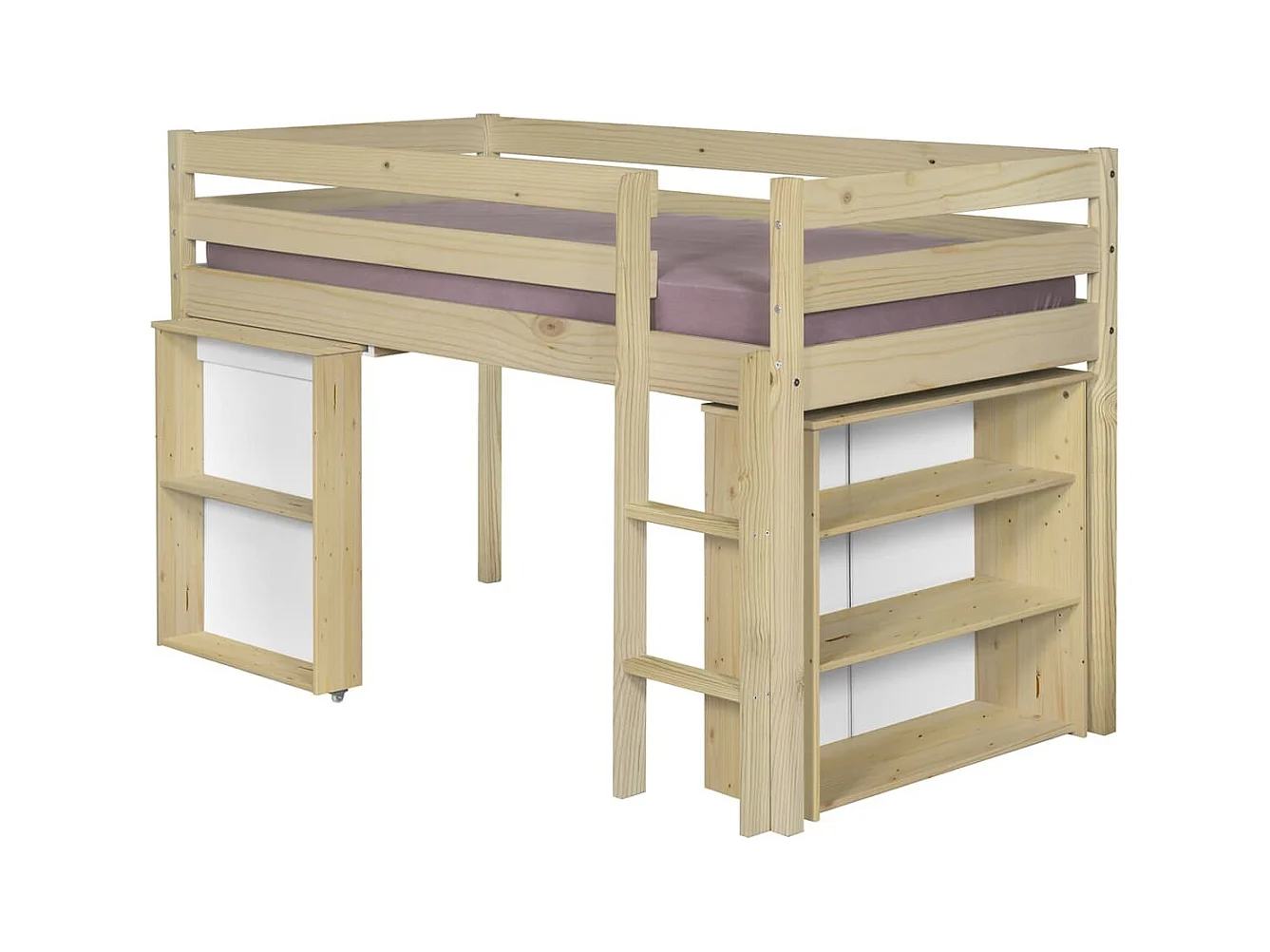 Lit mi-hauteur combiné 90x190 cm bois massif bois DAVON