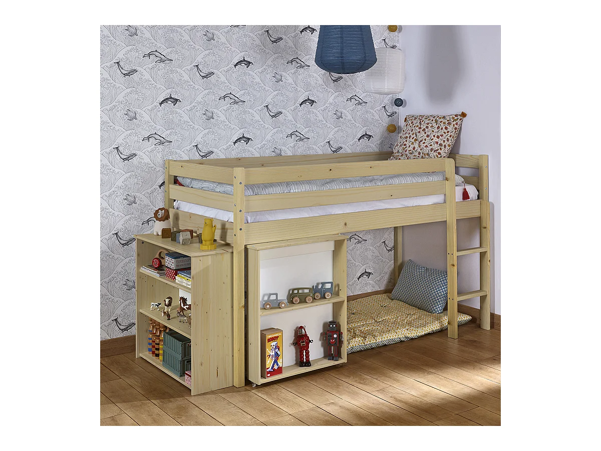 Lit mi-hauteur combiné 90x190 cm bois massif bois DAVON