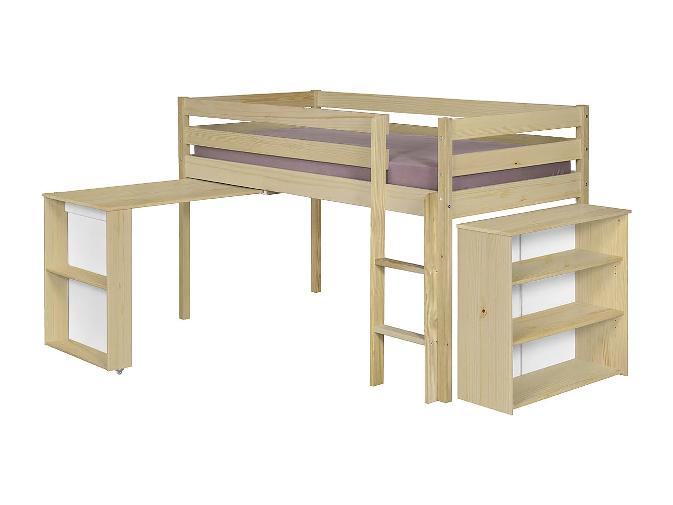 Lit mi-hauteur combiné 90x190 cm bois massif bois DAVON