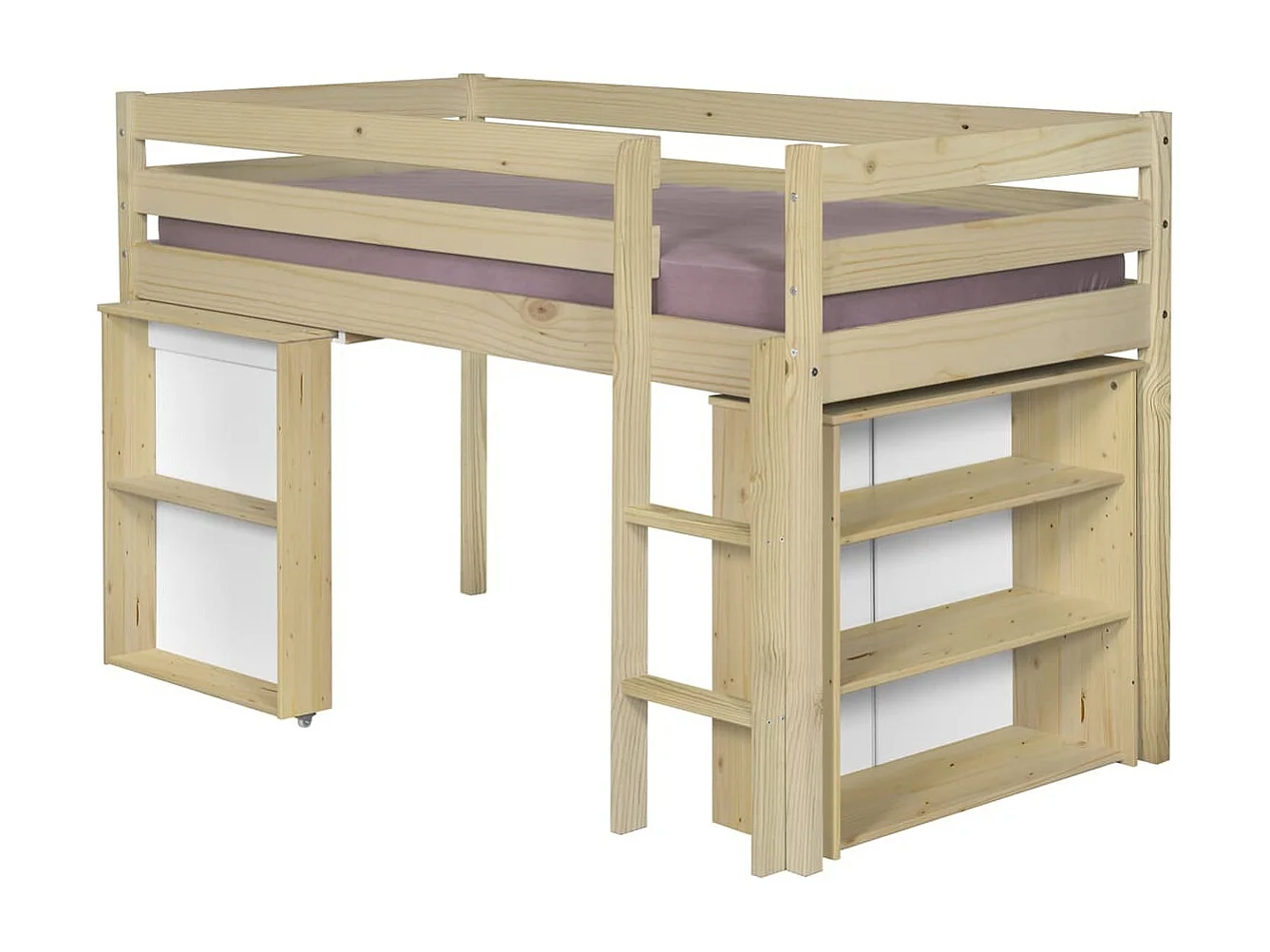 Lit mi-hauteur combiné 90x190 cm bois massif bois DAVON