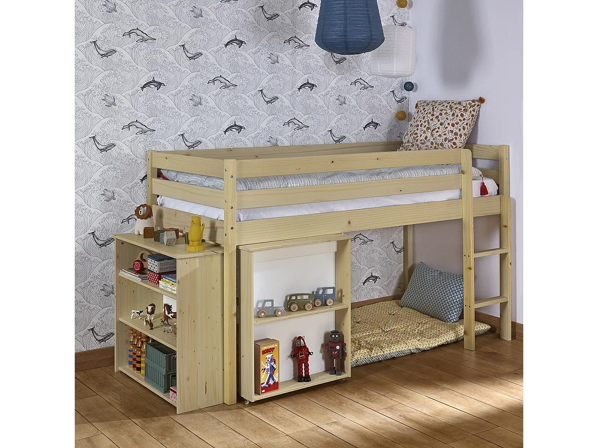Lit mi-hauteur combiné 90x190 cm bois massif bois DAVON