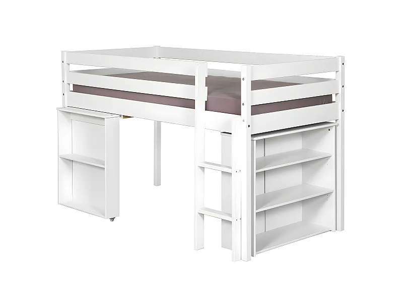 Lit enfant combiné avec matelas 90x190 cm bois massif blanc DAVON
