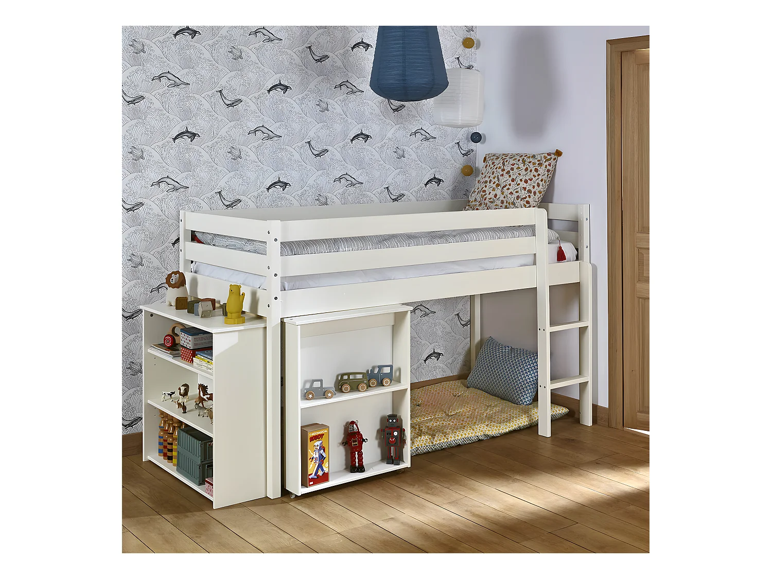 Lit enfant combiné avec matelas 90x190 cm bois massif blanc DAVON