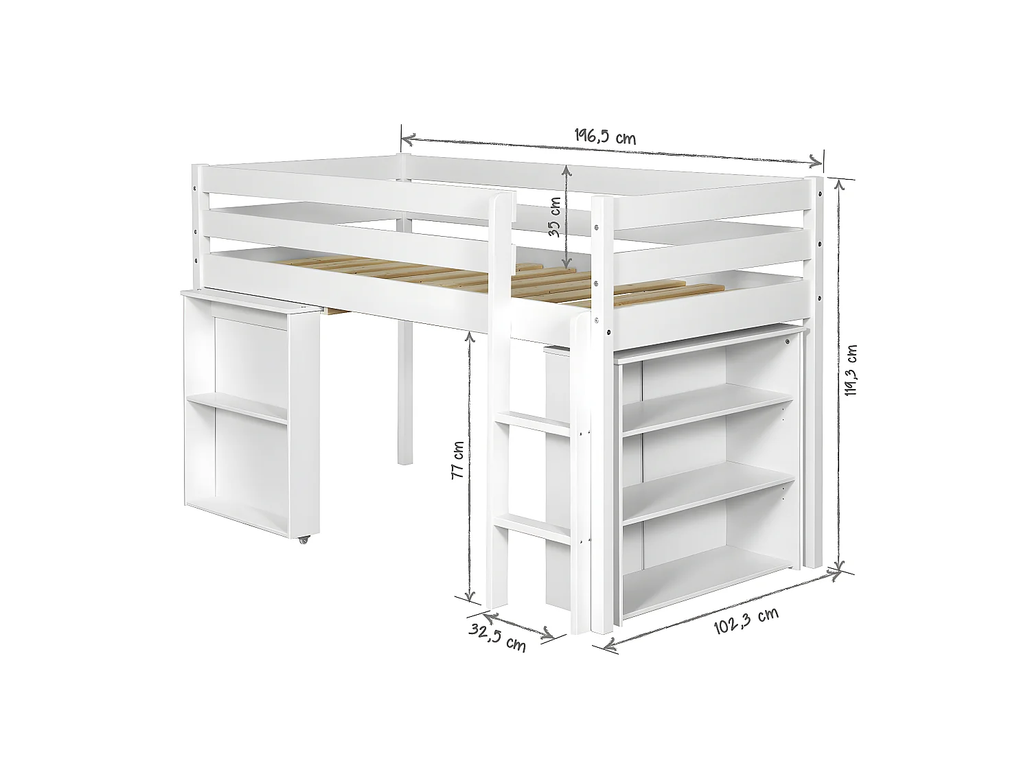 Lit enfant combiné avec matelas 90x190 cm bois massif blanc DAVON