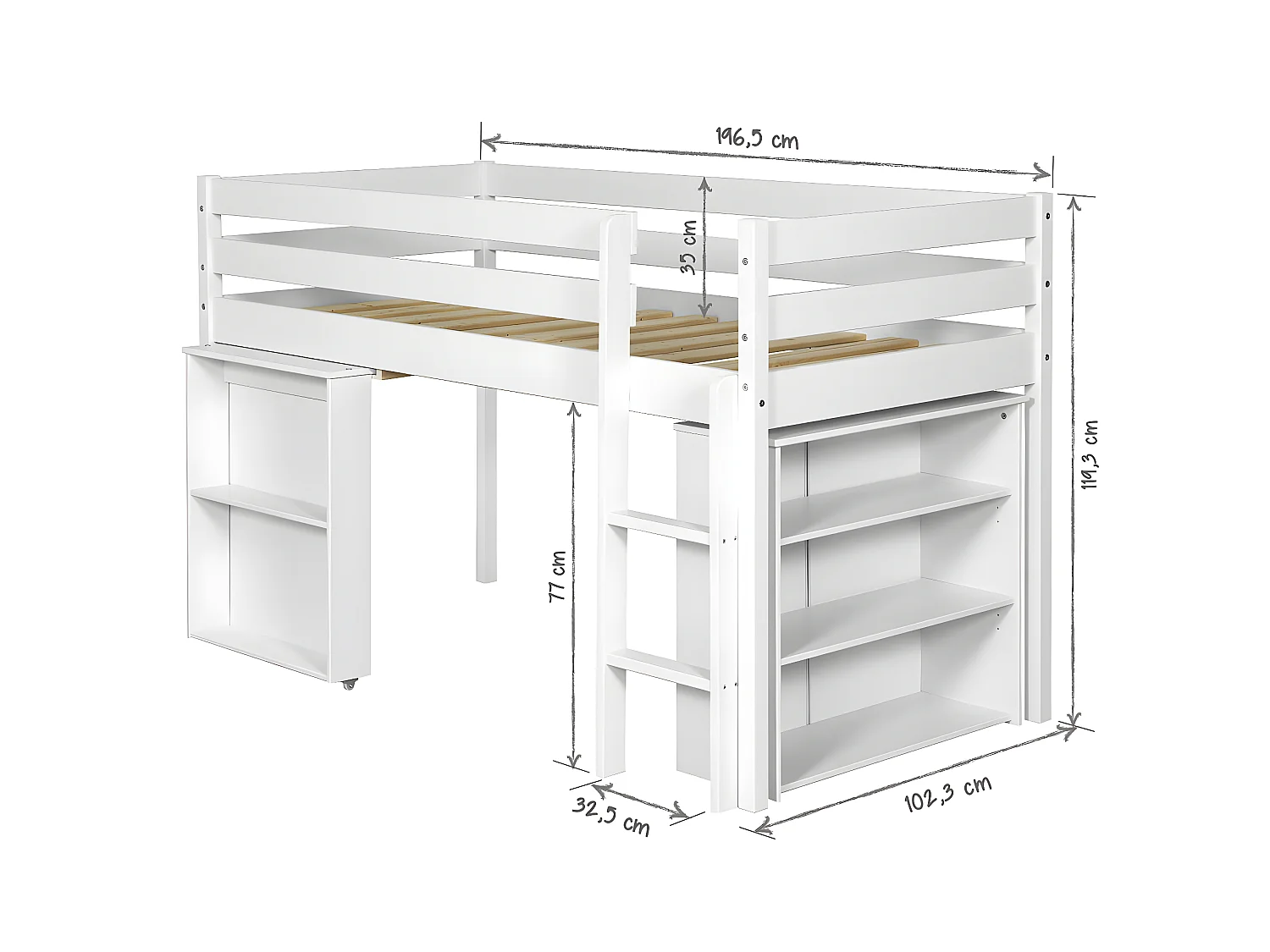 Lit enfant combiné avec matelas 90x190 cm bois massif blanc DAVON